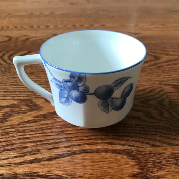 Tiffany & Co Nature Teacup Saucer Set White Blue Blueberry China RARE - Picture 4 of 10